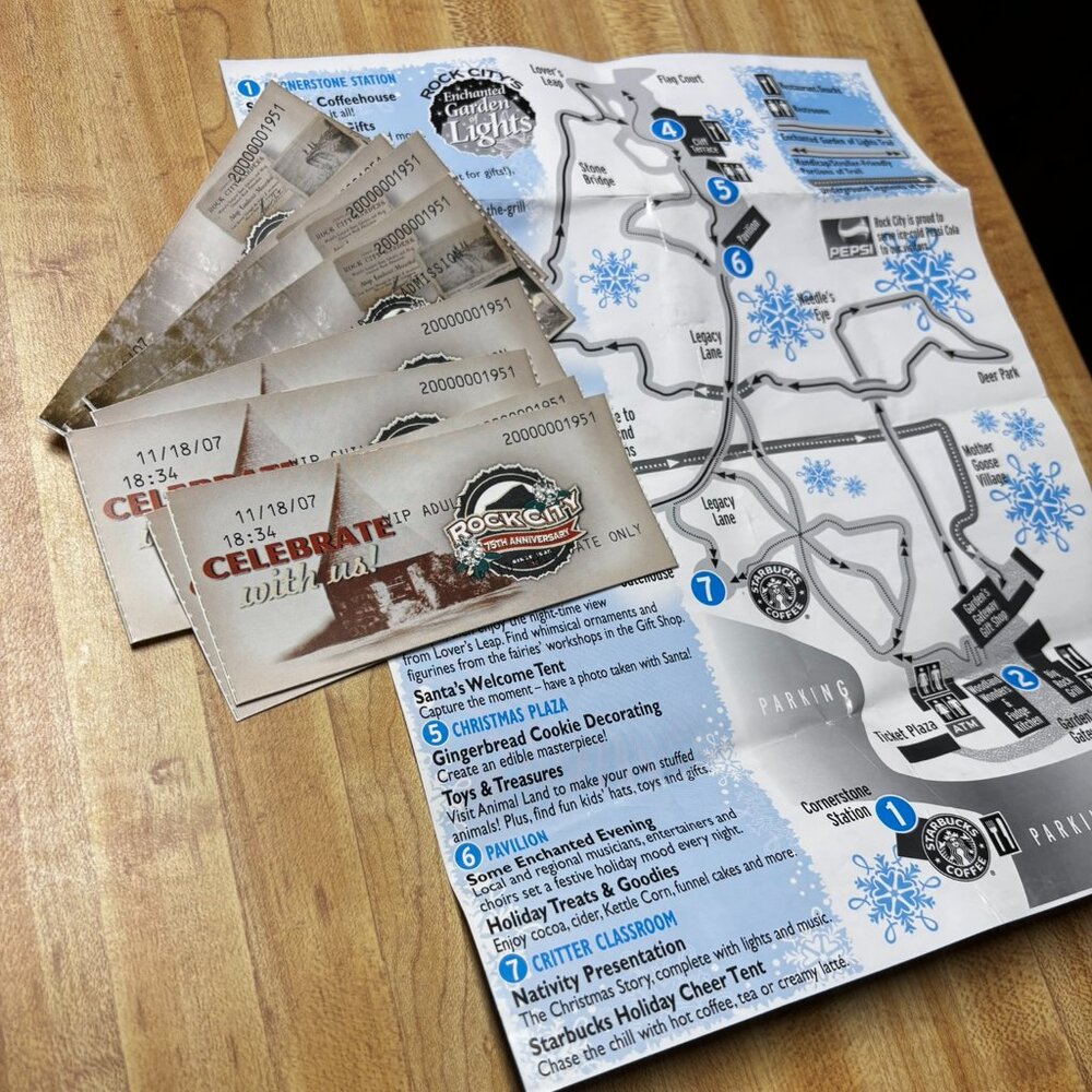 Vtg 2007 Rock City, Chattanooga, Tn. Tickets, Guide Map/Scrapbook Junk Journal